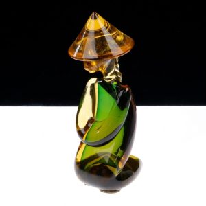 Murano Glass Sommerso Kneeling Chinaman Figures by Archimede Seguso with Original Label to Base