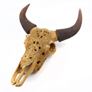 Intricately Hand-Carved Resin Buffalo Skull