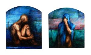 Maciej Deja (Born 1960, Polish), Untitled (Seated Nude & Shrouded Figure) 1992, Oil on Canvas (2)